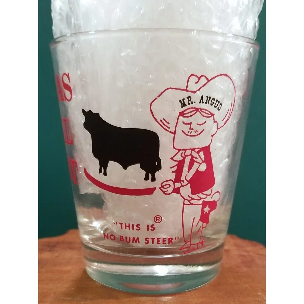 Vintage Black Angus Restaurant & Lounge Texas Bull Shot 8oz Rocks Glass Barware